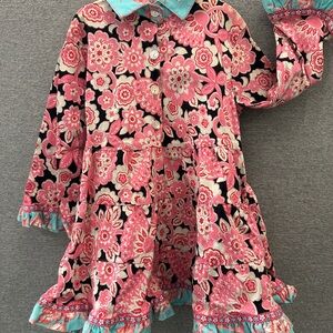 Floral Pink and Blue Kids Casual Dress